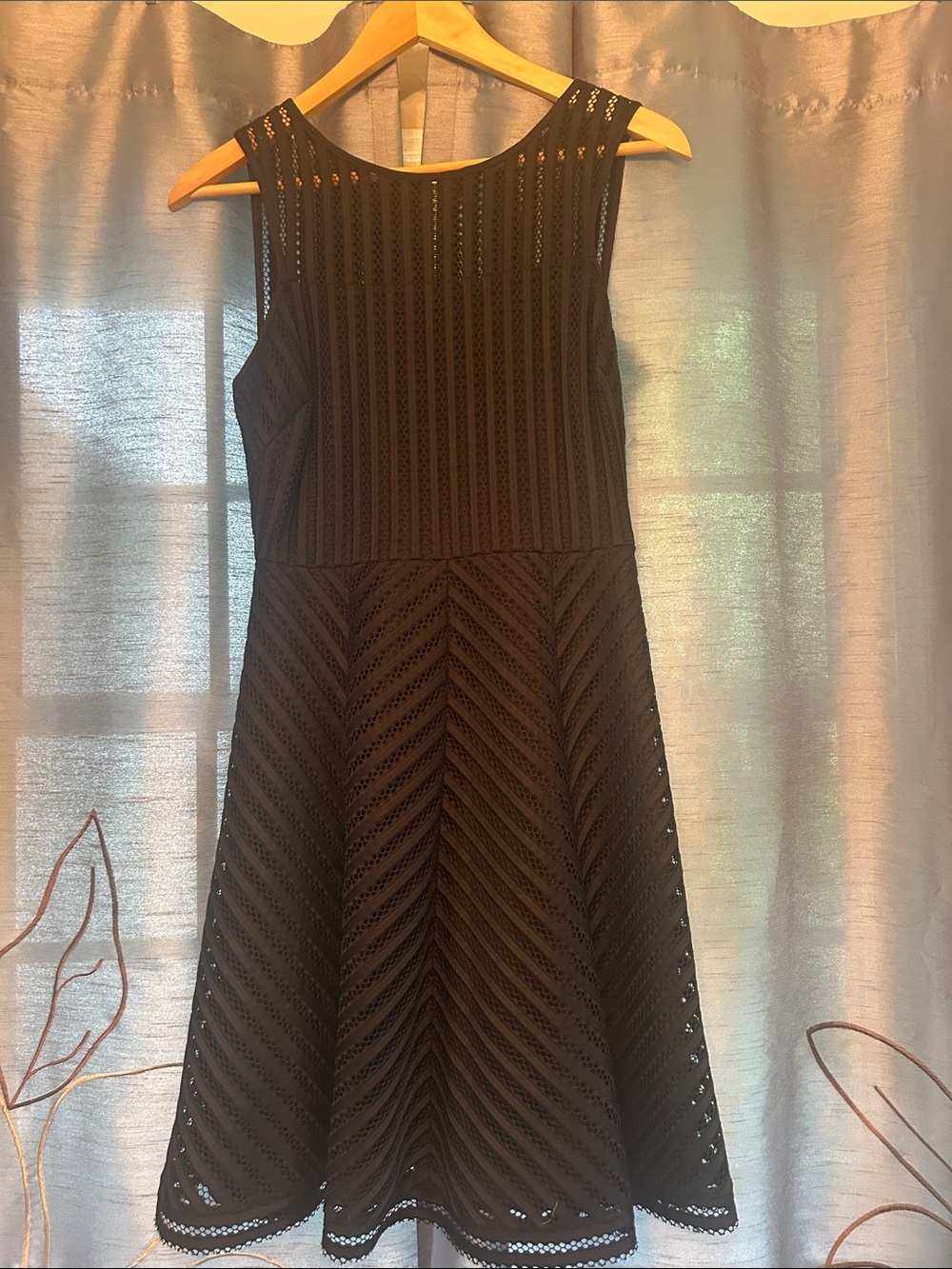 GUESS Black Sleeveless Midi Dress with Chevron Eyelet